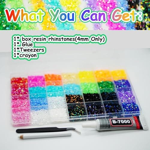 22000pcs Resin Rhinestones for Crafting, 28 Multicolors 4mm SS16 Non-Hotfix Gems Beads, Colorful Jelly AB Flatback Rhinestones, Jewels Gems for Bedazzling Kit with B7000 for DIY Art Crafts Decoration thumbnail 3