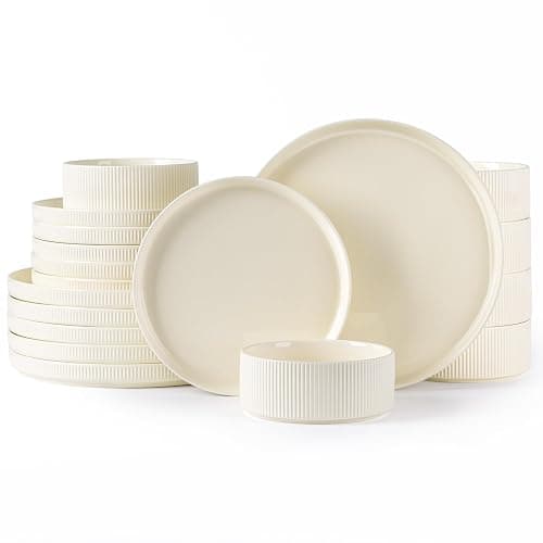 TheTerra Ceramic Dinnerware Sets for 6, 18 Pieces Porcelain Lightweight Plates and Bowls Sets, Scratch Resistant Dish Set, Oven & Microwave & Dishwasher Safe, Beige - Beige - Service for 6 thumbnail 8