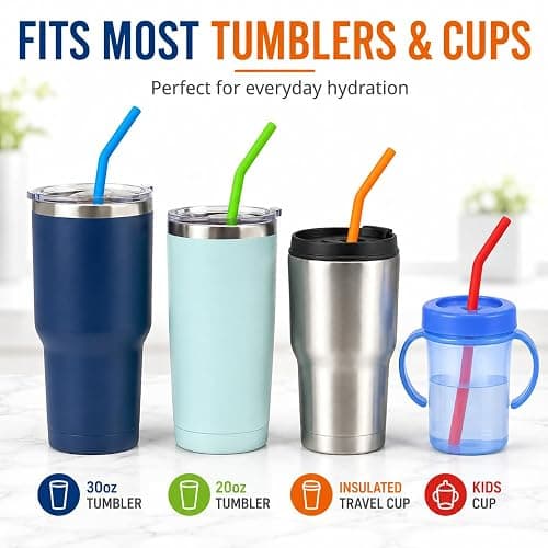 Reusable Silicone Straws for Tumblers, Smoothies & Kids Drinks – 15 Pack Flexible BPA-Free Drinking Straws with 2 Cleaning Brushes – Soft on Teeth & Lips – Fits 20oz & 30oz Tumblers thumbnail 6
