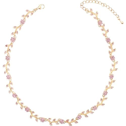 Enrwin Austrian Crystal Rhinestone Choker Necklace Elegant Flower Leaf Chain Necklace Jewelry for Party Prom Costume Accessories for Women - Image 1