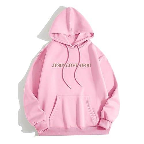 Jesus Loves You Hoodie Christian Hoodies for Women Jesus Pullover Tops Comfy Casual Streetwear Clothes with Pocket - B - Pink - X-Large thumbnail 2