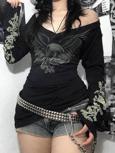 Grunge Shirts Emo Clothe Teen Girls Vintage Graphic Tee Y2k 2000s Goth Top Women Mcbling Long Sleeve Streetwear thumbnail 6
