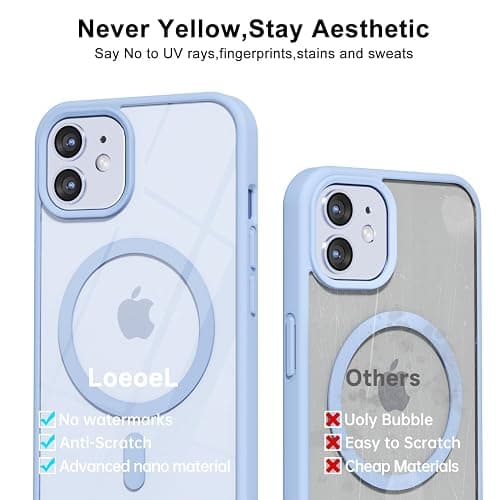 LoeoeL for iPhone 12 Pro/ 12 Case Clear Mag Safe, Ultra Thin Slim Cover Magnetic Compatible with Magsafe Phone Case for Women Men Girl, Cute Soft TPU Silicone & Transparent Hard Plastic, Light Blue thumbnail 7