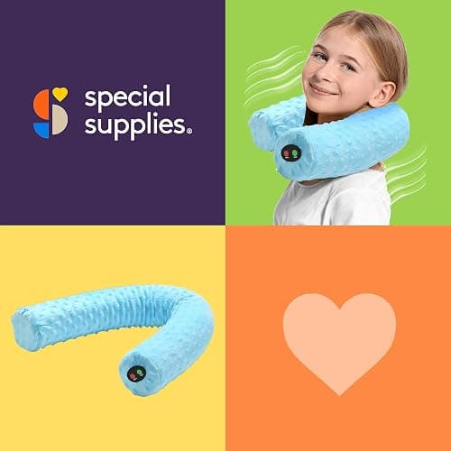 Special Supplies Sensory Vibrating Neck Pillow for Kids and Adults Plush Velvet Soft Cover with Textured Therapy Stimulation, Mind and Body Calming Relaxation - Blue thumbnail 4