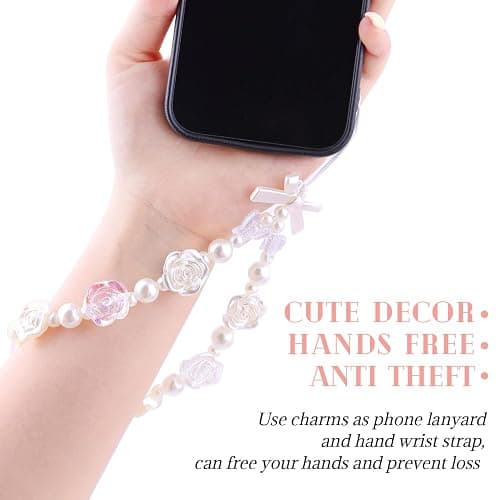 4 PCS Cute Phone Charms Aesthetic Y2K Cellphone Wrist Strap Bedazzling Flower Bow Butterfly Accessories ABS Imitation Pearl Beaded Anti-Theft Chain String for Bag Keychain Airpods Camera Decor thumbnail 4