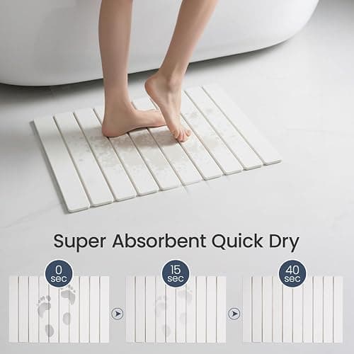 Meowoo Foldable Stone Bath Mat, 23.6"x15.3" Diatomaceous Earth Bath Mat, Non-Slip Quick Dry Bathroom Floor Mats, Super Absorbent, Easy to Clean, Stone Bathroom Floor Mats for Bathtub Front - White thumbnail 4