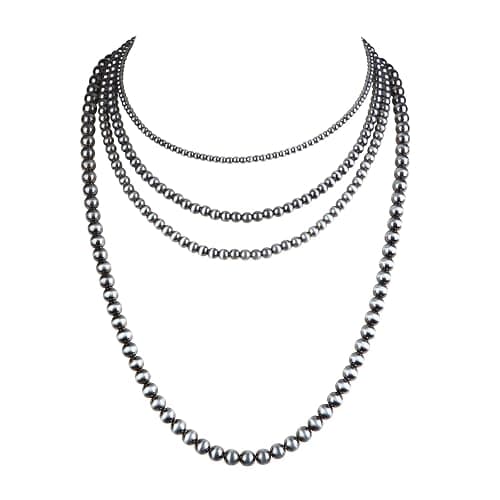 Western Jewelry Navajo Pearl Necklace for Women Handmade Long Boho Turquoise Pearls Layered Necklaces for Cowgirls - Image 1