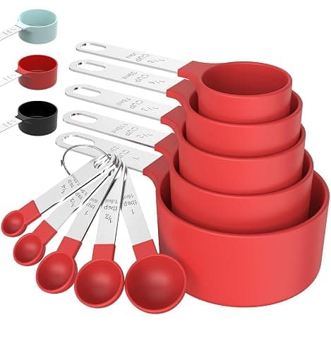 TILUCK Measuring Cups & Spoons Set, Stackable Cups and Spoons, Nesting Measure Cups with Stainless Steel Handle, Kitchen Gadgets for Cooking & Baking(Red) - Image 1