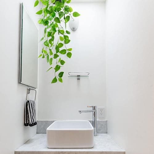 LOYWREE Small Fake Hanging Plant Artificial Potted Plants for Indoor Outdoor Aesthetic - 39in Realistic Faux Hanging Pothos with Ivy Vine for Shelf Decor in Home Office Gardens Greenery (Black Pot) thumbnail 5