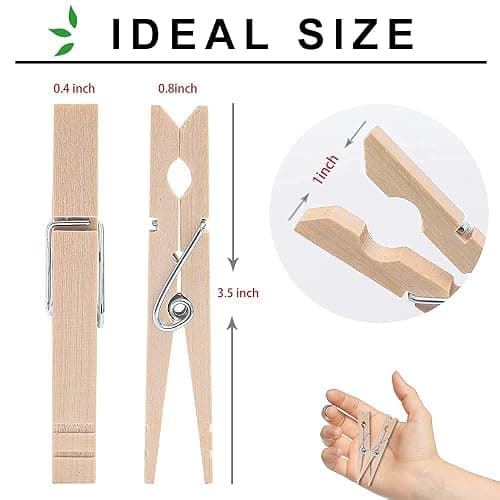 Clothes Pins Wood for Hanging Clothes,3.5 Inch【100pcs】 Heavy Duty Wooden Clothespins,Clothes Pins for Craft,Wooden Clips for Pictures. | Rust Resistant thumbnail 2