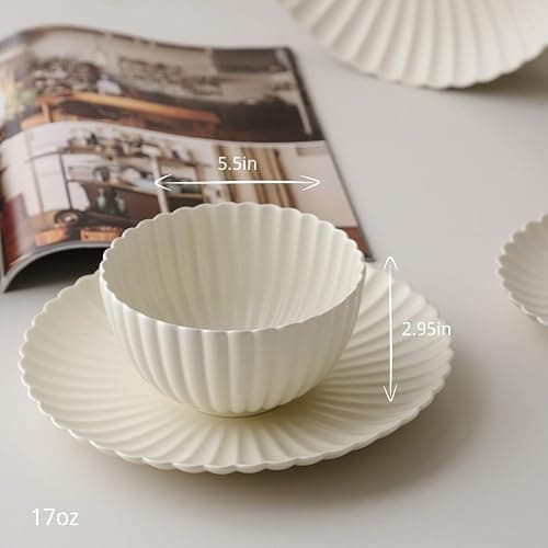Flower-Shaped Daisy Bowl Set, 5.5-Inch, 17oz Matte Crème - Pack of 4 (Matte Crème) thumbnail 2