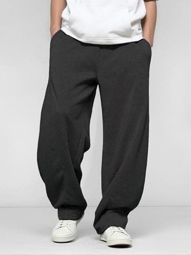 LuminBlaze Men’s Baggy Sweatpants with Elastic Drawstring Waist, Breathable Wide-Leg Casual Loose Cotton Joggers Deep Pockets thumbnail 3