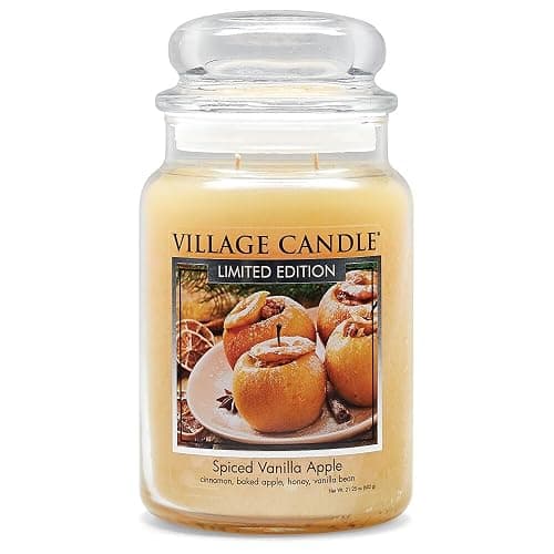 Village Candle Spiced Vanilla Apple, Large Glass Apothecary Jar Scented Candle, 21.25 oz, Ivory - Image 1