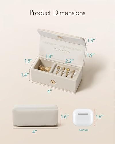 Vlando Small Jewelry Box, Mini Jewelry case for Rings Necklace Earrings, Portable Jewelry Storage Organizer with Magnetic Switch,Birthday,Christmas Gift for her - Cream White thumbnail 3