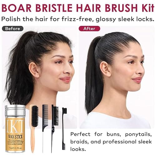 Melous Hair Wax Stick with Slick Back Hair Brush Set for Flyaways, Teasing Boar Bristle Brush, Edge Hair Brushes, Volume Comb, Rat Tail Comb for Girls, Kids, Women & Men thumbnail 2