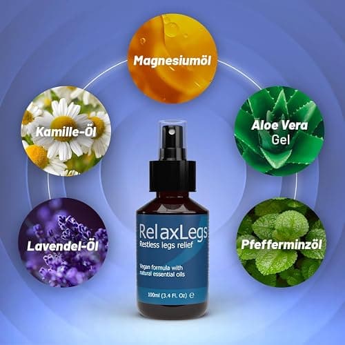 RelaxLegs Restless Legs Relief – Ideales Magnesiumspray für unruhige Beine und Krämpfe in den Beinen, wirksames Muskelrelaxans zur Linderung von Beinschmerzen, Linderung geschwollener Beine und Fußspr thumbnail 3