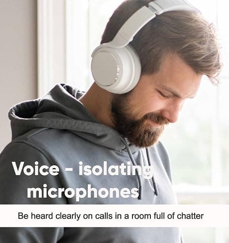 WYZE Noise Cancelling Headphones, Over The Ear Headphones with Active Noise Cancellation, High-Fidelity Sound, Transparency Mode, Alexa Built-in, White thumbnail 4