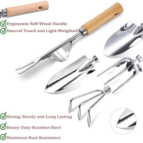 Garden Tool Set 11-Piece Heavy Duty Gardening Hand Tools - Rust-Resistant Stainless Steel with Durable Stylish Garden Tools Organizer Tote Bag | Ideal Gardening Gift for Women & Garden Enthusiasts thumbnail 4