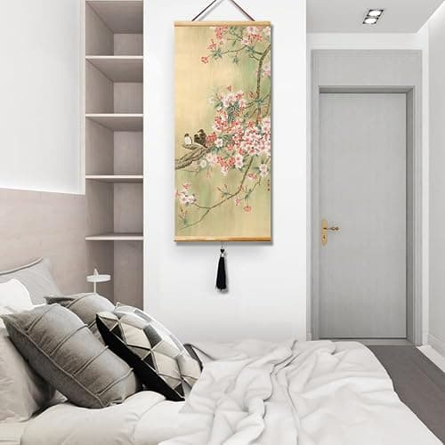 EAPEY 32x14in Asian Scroll Wall Art, Vintage Floral Canvas Prints Paintings, Ready to Hang Home Decor thumbnail 8
