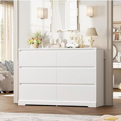 FOTOSOK White Dresser, 47.2" Tall White Dresser for Bedroom, Modern Wood Chest with Deep Drawers, Chest of Drawers for Living Room Nursery thumbnail 8