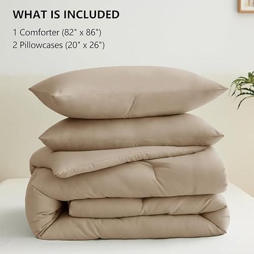 CozyLux Comforter Full Size Set Taupe, 3 Pieces Solid Lightweight Soft Bed Set for All Season, Luxury Breathable Quilted Style Microfiber Down Alternative Bedding Sets (1 Comforter & 2 Pillowcases) thumbnail 6