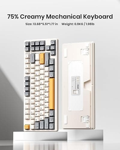 Kisnt Wireless Mechanical Keyboard,Gasket Mounted with Creamy Sound,Bluetooth/2.4GHz/USB-C,Custom Hot Swappable,RGB Backlit,75% Compact Layout for Gaming/Typing/Win/Mac/PC (Retro Beige,Linear Switch) thumbnail 9