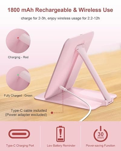 Gospire Travel Makeup Mirror with Lights and Magnification 10X, Portable Make Up Compact Tabletop Mirror with Adjustable Stand, 3 Colored Lights Rechargeable Lighted LED Vanity Mirror - Pink thumbnail 6