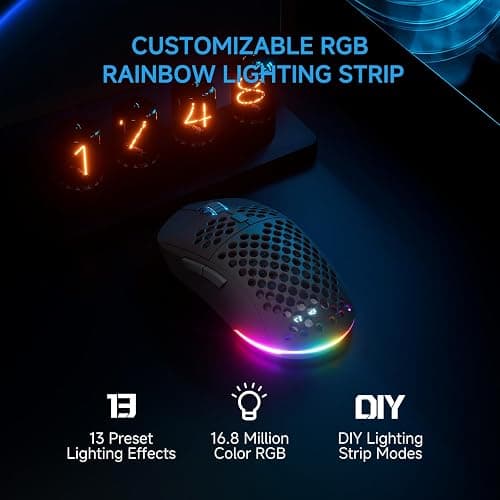 TMKB Falcon M1 Wireless Gaming Mouse, 24000DPI Optical Sensor, 180Hrs Battery, Lightweight, 6 Programmable Buttons, RGB Strip, 2.4G/BT5.2/USB-C Wired for PC/Mac/Laptop - Matte Black thumbnail 7