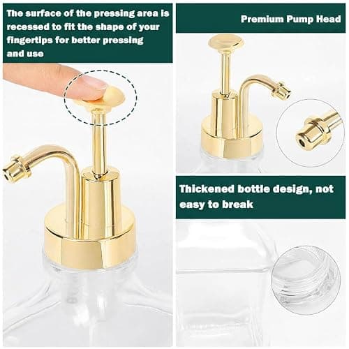 BathAce Coffee Syrup Dispenser for Coffee Bar, Clear Glass Syrup Bottles with Pump, Refillable Maple Syrup Storage, Coffee Station Accessories and Organizer, 500ml, Set of 2 + Tray (Gold) thumbnail 5