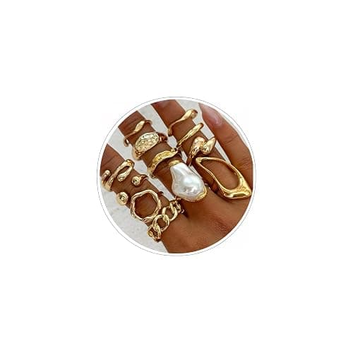LKingel Chunky Gold Rings for Women Gold Baroque Pearl Rings Open Adjustable Pearl Ring Stacking Knuckles Rings Set Boho Prom Costume Fashion Jewelry for Women 2025 - Image 1
