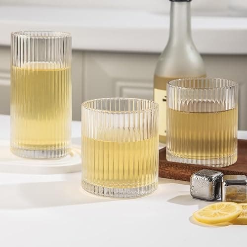 Lumkit Ribbed Drinking Glasses 6pcs, 12oz and 10oz Glassware, Tumbler Glasses Cup Set for Wedding, Party, Christmas Gift, Clear thumbnail 7