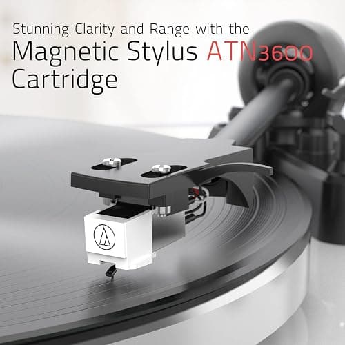 Record Player Turntables with Wireless Output Connectivity Vinyls Players Belt-Drive 33 45 RPM Speed Phono Line USB Digital to PC Recording MM Cartridge AT-3600L Classic New Sleek Piano White thumbnail 2