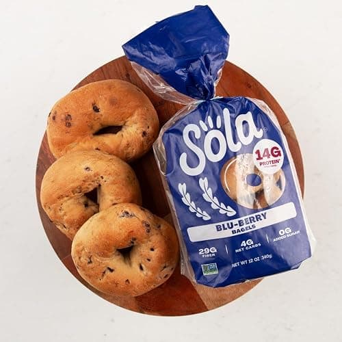 SOLA Low Carb & Keto Friendly Bagels, Blu-berry - 5g Net Carbs & 15g of Protein, No Added Sugar, Plant based, Low Calorie Bagels - 12 oz (4 Bagels/Pack) (Pack of 3) thumbnail 3