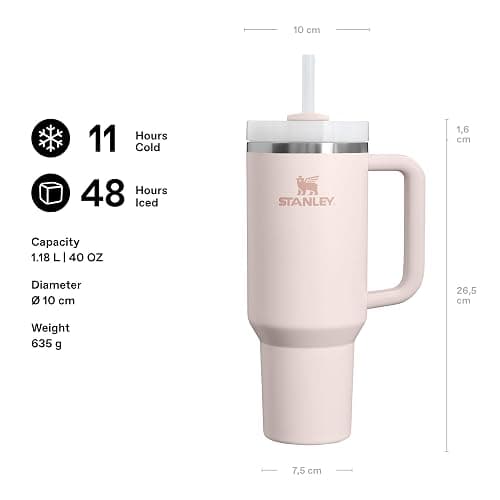 STANLEY 1913 Quencher H2.0 Flowstate Tumbler 1.2L - Cold for 11 Hours - Iced for 48 Hours - Metal Water Bottle with Straw, Handle and Lid - Dishwasher Safe - Travel Mug for Cold Drinks - Rose Quartz thumbnail 2