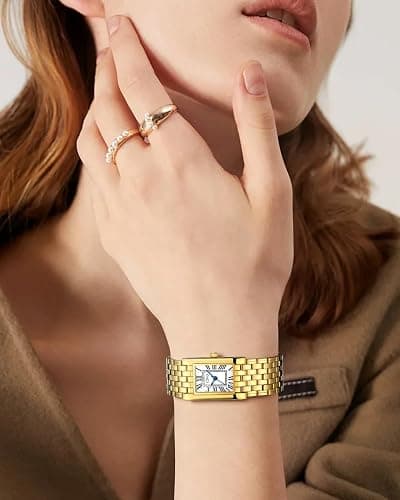 CIVO Gold Watches for Women Vintage: Small Quartz Womens Watch with Roman Dial - Ladies Square Dainty Bracelet Watches - Gift Box Set for Wife Mother at Anniversary Wedding Birthday Christmas thumbnail 4