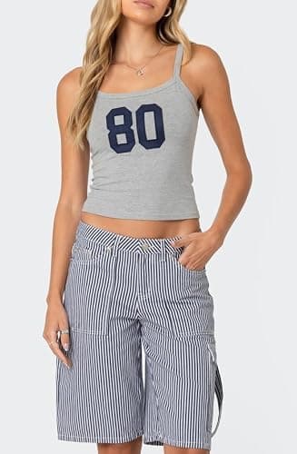 NUFIWI Women Graphic Tank Top Spaghetti Strap Embroidered Crop Tops Sleeveless Cute Baby Tee Y2k Jersey Camisole thumbnail 3
