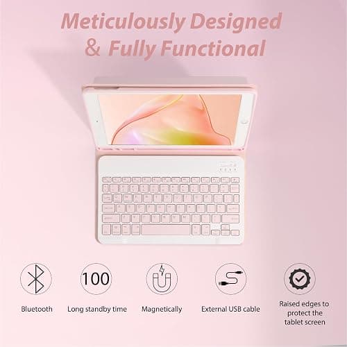 Keyboard Case for iPad 10.2" 9th 8th 7th Generation, Built-in Pencil Holder-Detachable Bluetooth Keyboard with Pencil Holder for iPad Pro 10.5" / iPad Air 3rd Gen-Pink thumbnail 6