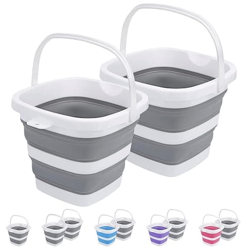 2 Pack Collapsible Buckets 5L 1.3Gallon Small Cleaning Bucket for Household Portable Plastic Bucket Outdoor Car Washing Tub Foldable Camping Beach Sand Water Pot Pail Space Saving Square Grey - Image 1