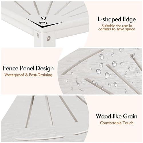 LOENIY 2-Tier Corner Shower Stool with Hooks & Soap Dish, HDPE Shower Bench for Shaving Legs, Wood-Like Shower Stool for Inside Shower with Non-Slip Foot Pads, Waterproof Shower Foot Rest (White) - White thumbnail 7