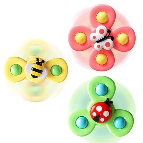 ALASOU 3PCS Suction Cup Spinner Toys for 1 Year Old Boy Girl|Spinning Top Baby Toys 12 18 Months|1 2 Year Old Boy Birthday Gift|Baby Bath Toy for Kids Ages 1-3|Sensory Toy for Toddlers 1-3 - Image 1