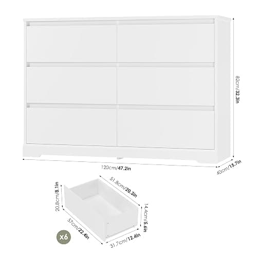 FOTOSOK White Dresser, 47.2" Tall White Dresser for Bedroom, Modern Wood Chest with Deep Drawers, Chest of Drawers for Living Room Nursery thumbnail 2