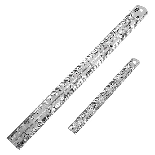 YouOKLight Metal Ruler Set, 6 inch Ruler and 12 inch Ruler. Ruler Inches and Centimeters, Metric Ruler 12 Inches, Metal Ruler 12 inch, Drawing Ruler, Precision Measuring Metal Ruler Silver - Image 1