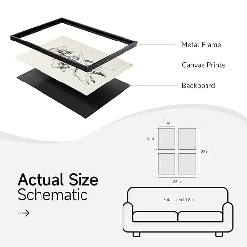 Framed Black and White Floral Wall Art for Bedroom, 4 Piece Vintage Botanical Canvas Paintings Artwork for Modern Farmhouse, Minimalist Flower Pictures for Living Room Kitchen Bathroom Wall Decor thumbnail 6