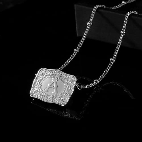 Kwkppz Mini Belt Buckle Initial Necklace for Women, 18K Gold/Silver Plated Initial Letter Pendant, Belt Buckle Necklace with Initial, Unique Western Jewelry Gifts for Women thumbnail 4