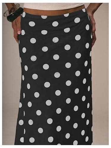 SOLY HUX Women's Polka Dots Midi Skirt Low Rise Summer Casual Going Out Skirts thumbnail 5