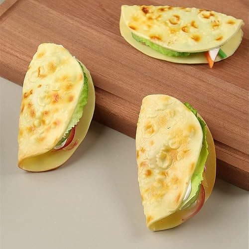 Kmiunty 3Pcs Realistic Chinese Hamburger Artificial Pancake Food Model Fake Taco Burrito Dessert for Kitchen Home Decoration Display thumbnail 4