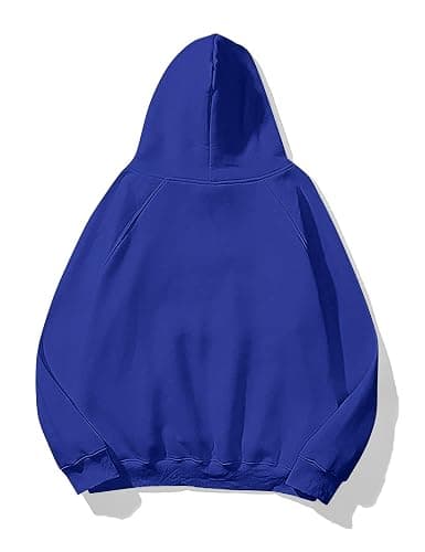 Lauweion Women Solid Basic Fleece Letter Loose Hoodie Sweatshirt Long Sleeve Kangaroo Pocket Drop Shoulder Pullovers Top thumbnail 2