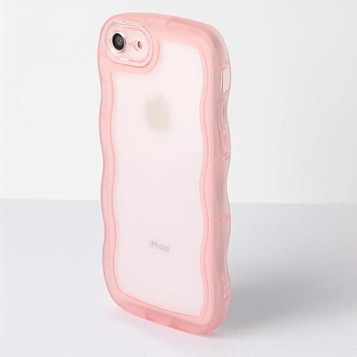 YONOCOSTA Cute Case Compatible with iPhone 7/8 Case, Curly Wave Frame iPhone SE 2020/ SE 2022 Case, Clear Pink Soft TPU Shockproof Case Cover for Girls Women thumbnail 4