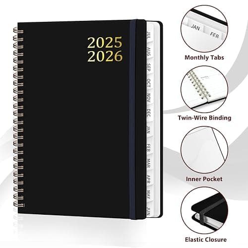 Daily Planner 2025-2026, July 2025 - June 2026 Planner, Hard Cover Calendar Planning Book with Tabs, Notes Pages, 6.3" x 8.4", Academic Weekly＆Monthly School Organizer for Students Teachers, Black - Black thumbnail 4