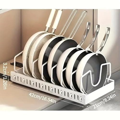 2 Pack Pull Out Pots and Pans Organizer Rack for Cabinet and Countertop, Pull Out Cabinet Organizer with 8 Adjustable Dividers, Kitchen Storage for Pot Lid, Dishes, Bakeware, Pots and Pans, White thumbnail 3